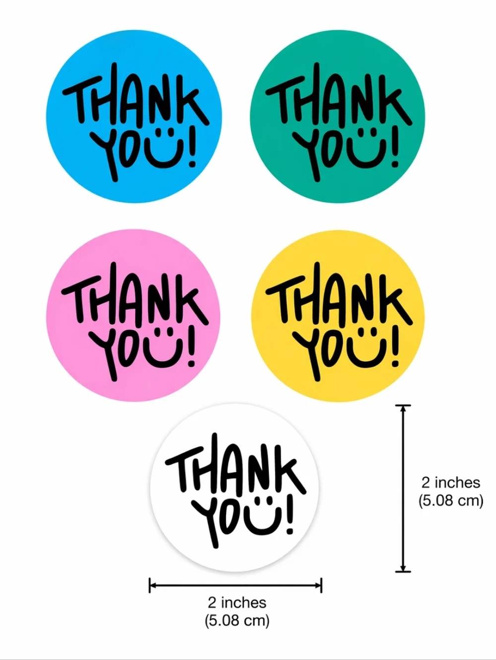 100 Count Thank You Stickers 2x2 Round Matte Labels Assorted Or Single Color